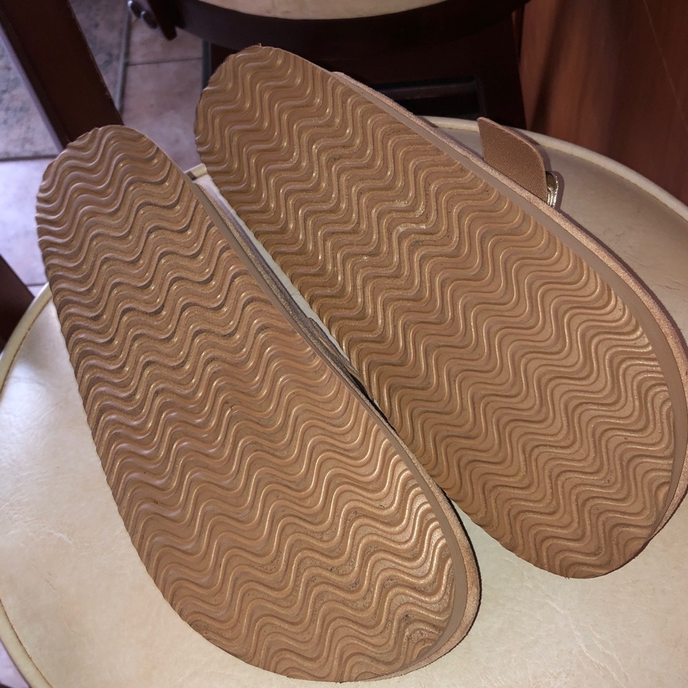 Tan Suede Platform Clogs with Silver Buckle - Picture 4 of 9
